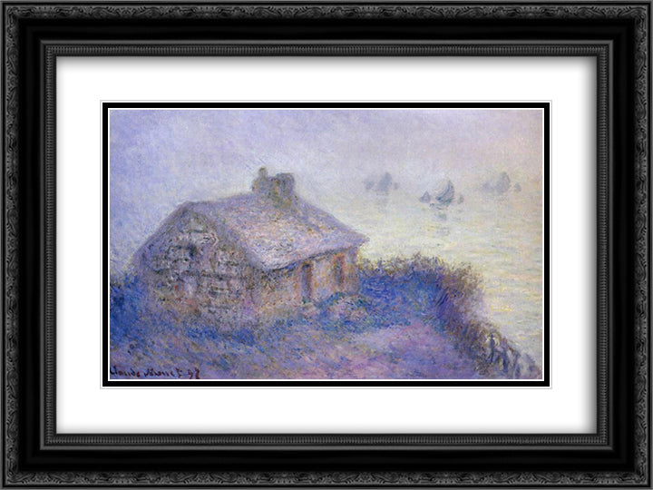 Customs House at Varengeville in the Fog 24x18 Black Ornate Wood Framed Art Print Poster with Double Matting by Monet, Claude