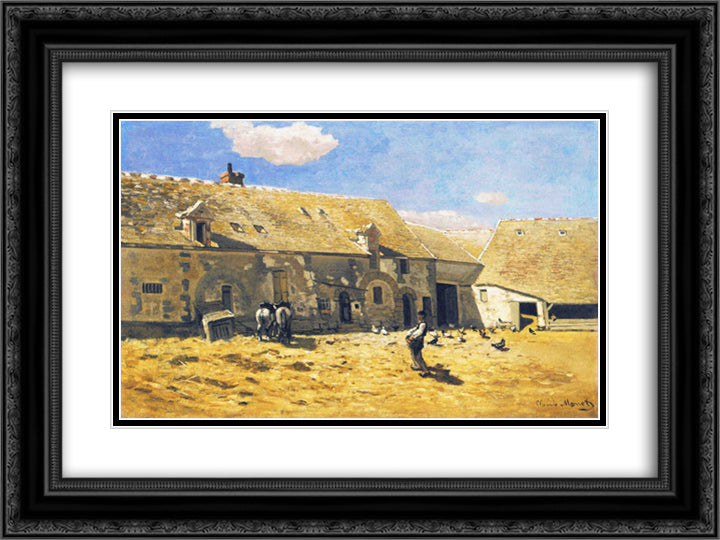 Farmyard at Chailly 24x18 Black Ornate Wood Framed Art Print Poster with Double Matting by Monet, Claude