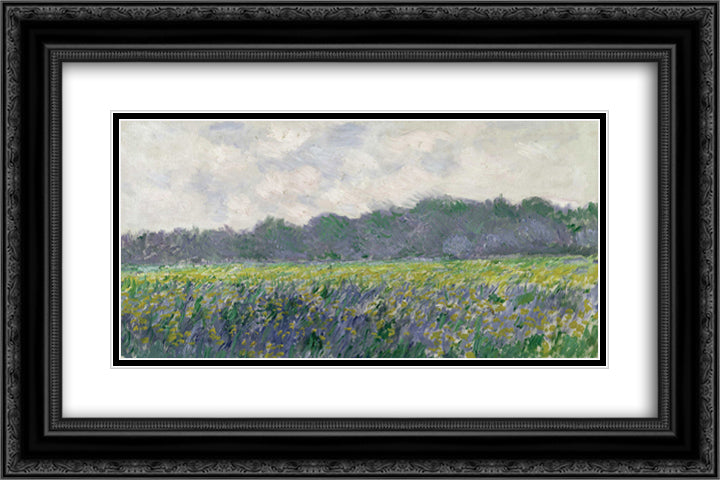 Field of Yellow Irises at Giverny 24x16 Black Ornate Wood Framed Art Print Poster with Double Matting by Monet, Claude