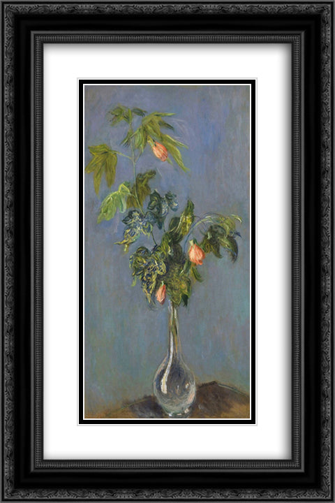Flowers in a Vase 16x24 Black Ornate Wood Framed Art Print Poster with Double Matting by Monet, Claude