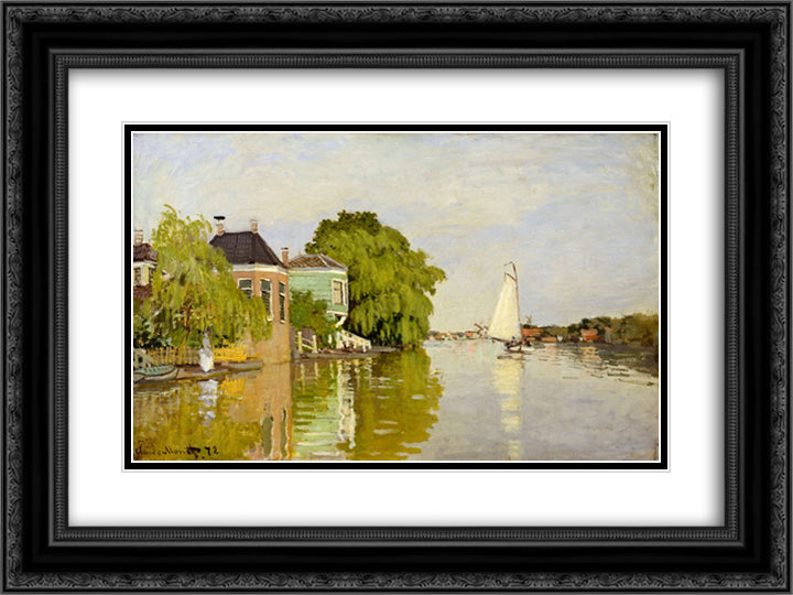 Houses on the Achterzaan 24x18 Black Ornate Wood Framed Art Print Poster with Double Matting by Monet, Claude