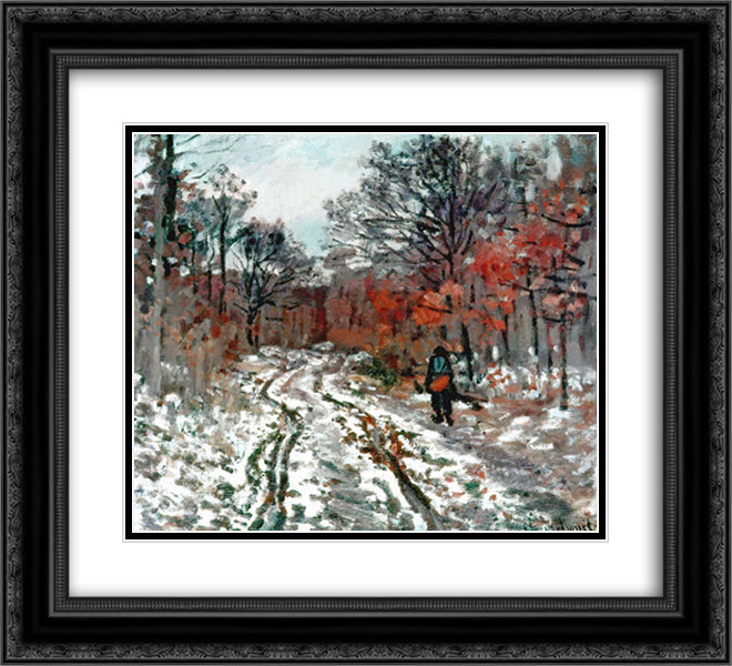 Path through the Forest, Snow Effect 22x20 Black Ornate Wood Framed Art Print Poster with Double Matting by Monet, Claude