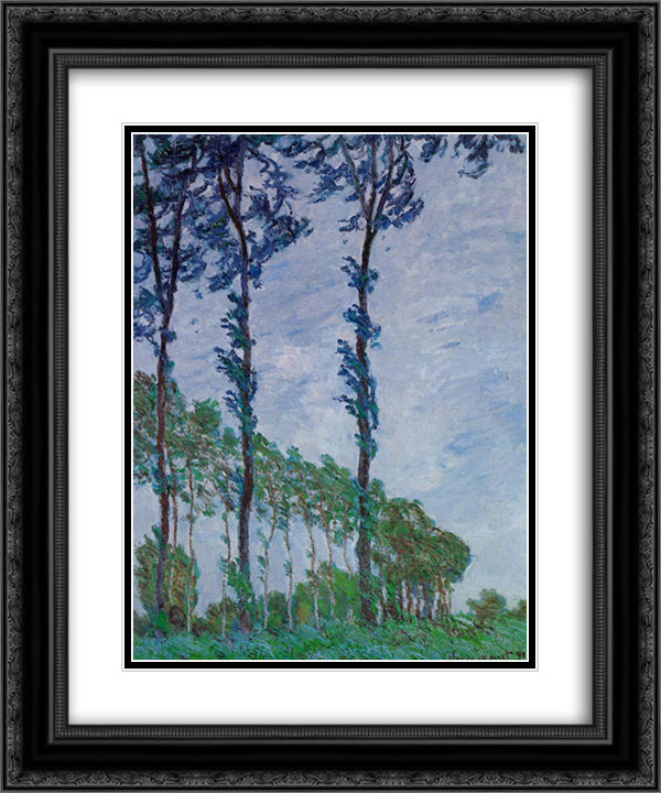 Poplars, Wind Effect 20x24 Black Ornate Wood Framed Art Print Poster with Double Matting by Monet, Claude