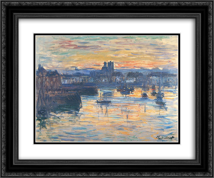 Port of Dieppe, Evening 24x20 Black Ornate Wood Framed Art Print Poster with Double Matting by Monet, Claude