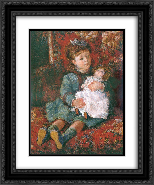 Portrait of Germaine Hoschede with a Doll 20x24 Black Ornate Wood Framed Art Print Poster with Double Matting by Monet, Claude