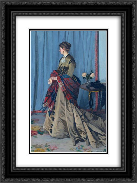 Portrait of Madame Gaudibert 18x24 Black Ornate Wood Framed Art Print Poster with Double Matting by Monet, Claude