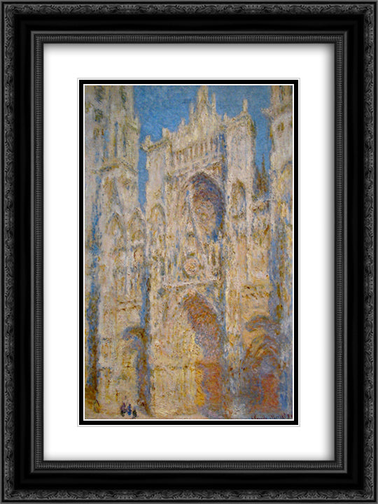 Rouen Cathedral, West Facade, Sunlight 18x24 Black Ornate Wood Framed Art Print Poster with Double Matting by Monet, Claude
