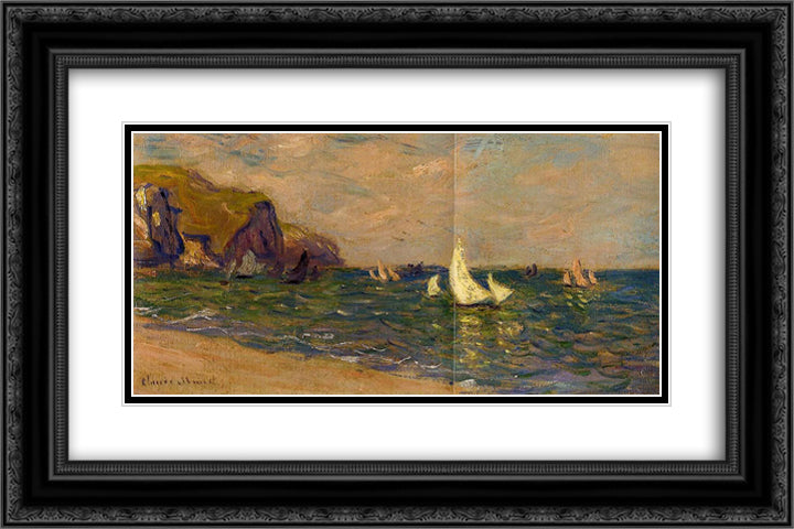 Sailboats at Sea, Pourville 24x16 Black Ornate Wood Framed Art Print Poster with Double Matting by Monet, Claude