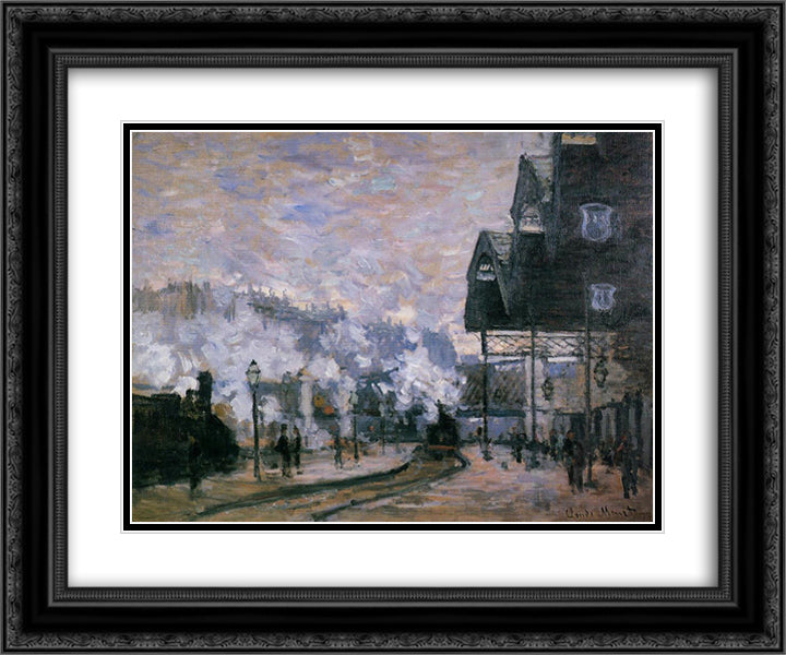 Saint-Lazare Station, the Western Region Goods Sheds 24x20 Black Ornate Wood Framed Art Print Poster with Double Matting by Monet, Claude