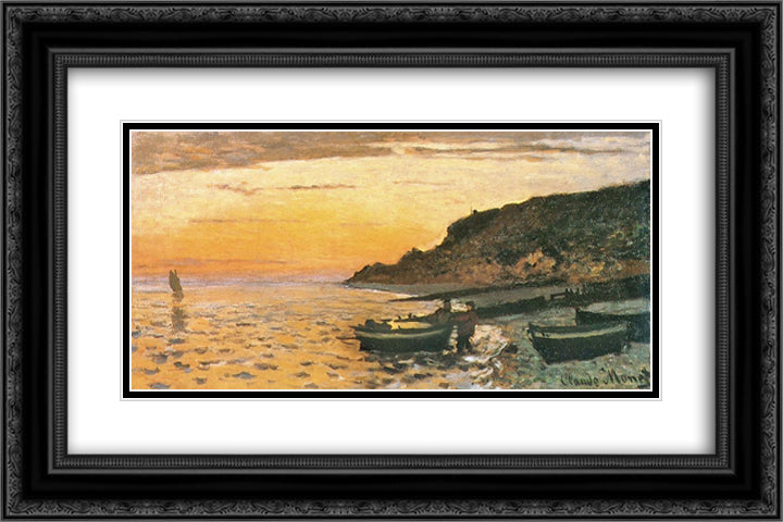 Seacoast at Saint-Adresse, Sunset 24x16 Black Ornate Wood Framed Art Print Poster with Double Matting by Monet, Claude