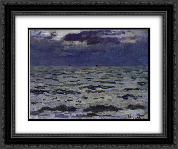 Seascape 24x20 Black Ornate Wood Framed Art Print Poster with Double Matting by Monet, Claude