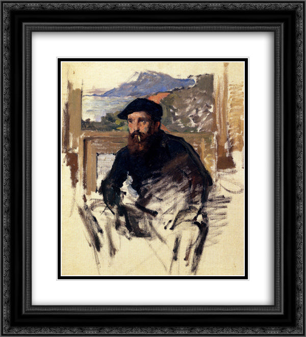 Self Portrait in his Atelier 20x22 Black Ornate Wood Framed Art Print Poster with Double Matting by Monet, Claude