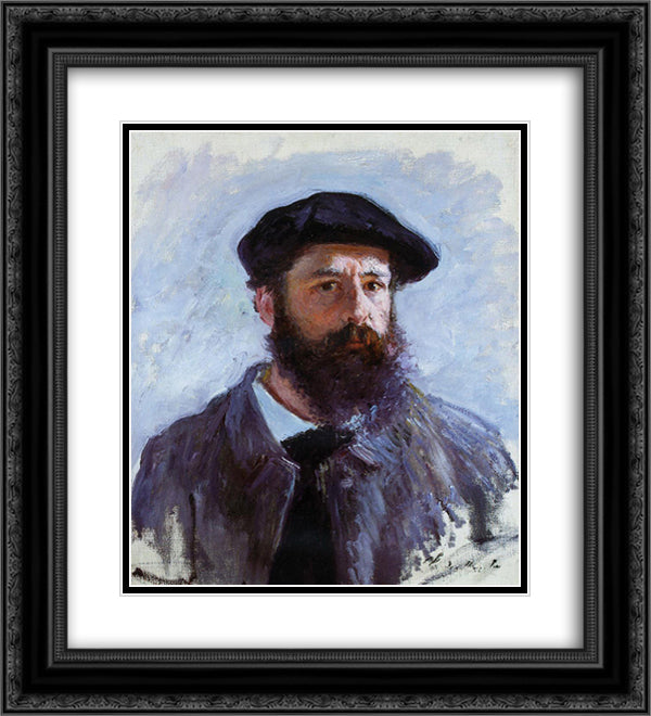 Self-Portrait with a Beret 20x22 Black Ornate Wood Framed Art Print Poster with Double Matting by Monet, Claude