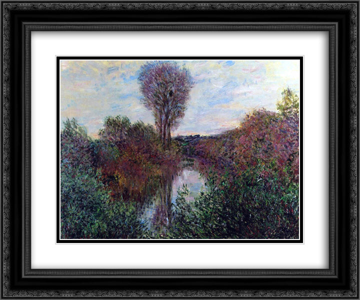 Small Branch of the Seine 24x20 Black Ornate Wood Framed Art Print Poster with Double Matting by Monet, Claude