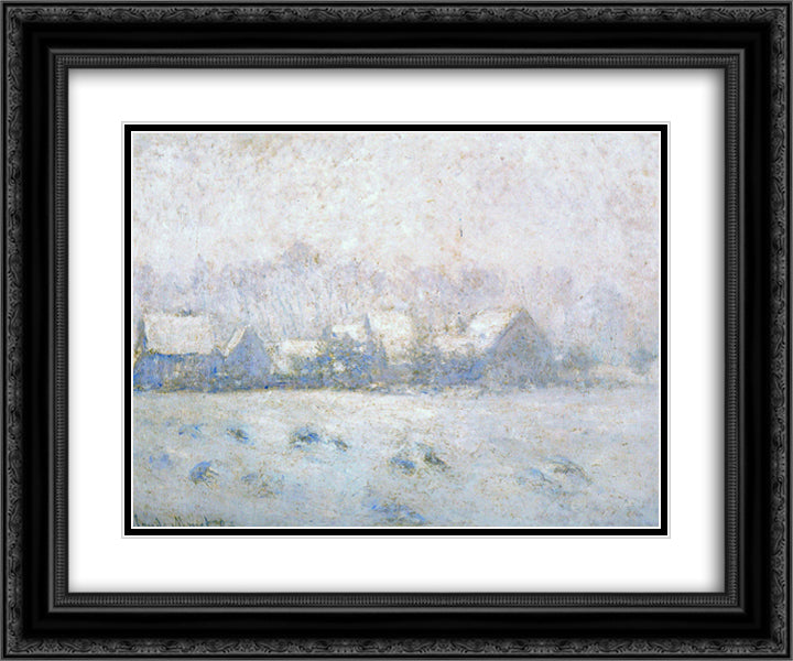 Snow Effect, Giverny 24x20 Black Ornate Wood Framed Art Print Poster with Double Matting by Monet, Claude