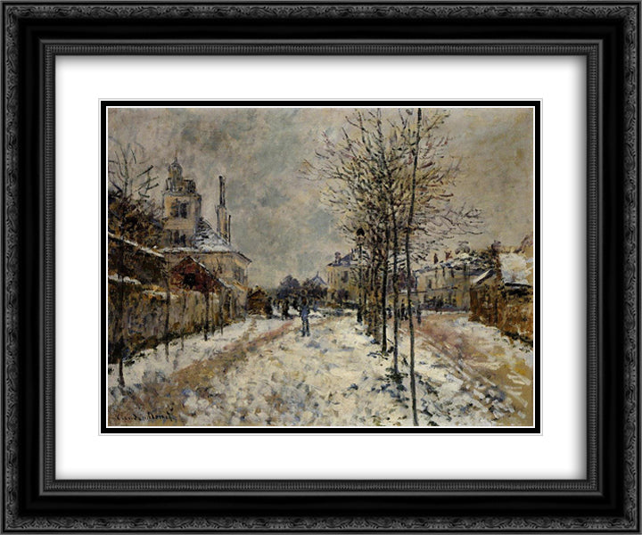 Snow Effect, The Boulevard de Pontoise at Argenteuil 24x20 Black Ornate Wood Framed Art Print Poster with Double Matting by Monet, Claude