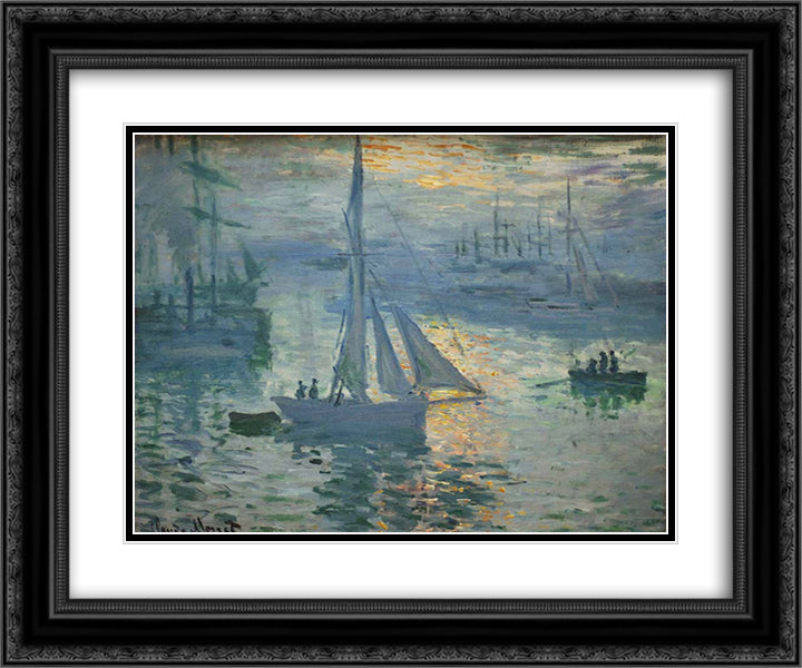 Sunrise, The Sea 24x20 Black Ornate Wood Framed Art Print Poster with Double Matting by Monet, Claude