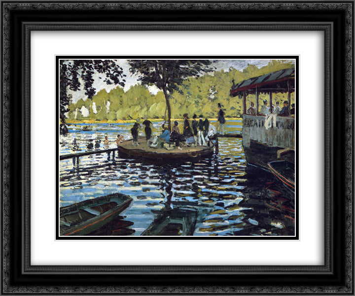 The Grenouillere 24x20 Black Ornate Wood Framed Art Print Poster with Double Matting by Monet, Claude