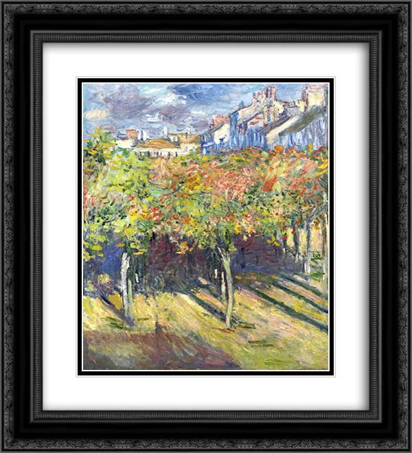 The Lindens of Poissy 20x22 Black Ornate Wood Framed Art Print Poster with Double Matting by Monet, Claude