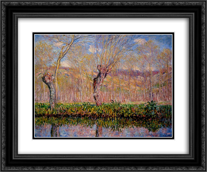 The Banks of the River Epte in Springtime 24x20 Black Ornate Wood Framed Art Print Poster with Double Matting by Monet, Claude