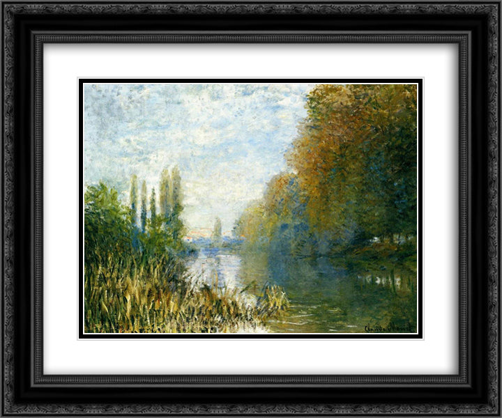 The Banks of The Seine in Autumn 24x20 Black Ornate Wood Framed Art Print Poster with Double Matting by Monet, Claude