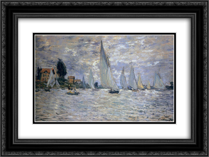 The Boats Regatta at Argenteuil 24x18 Black Ornate Wood Framed Art Print Poster with Double Matting by Monet, Claude