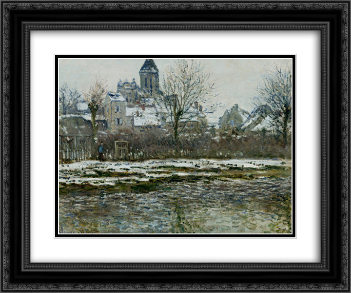 The Church at Vetheuil under Snow 24x20 Black Ornate Wood Framed Art Print Poster with Double Matting by Monet, Claude