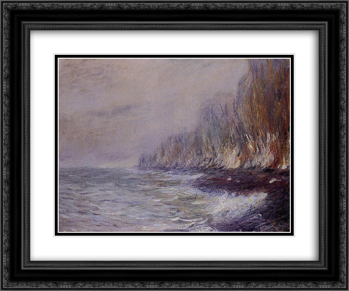 The Effect of Fog near Dieppe 24x20 Black Ornate Wood Framed Art Print Poster with Double Matting by Monet, Claude