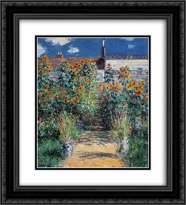 The Garden at Vetheuil 20x22 Black Ornate Wood Framed Art Print Poster with Double Matting by Monet, Claude