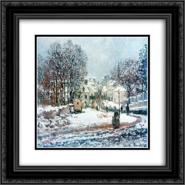 The Grand Street Entering to Argenteuil, Winter 20x20 Black Ornate Wood Framed Art Print Poster with Double Matting by Monet, Claude