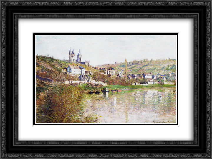 The Hills of Vetheuil 24x18 Black Ornate Wood Framed Art Print Poster with Double Matting by Monet, Claude