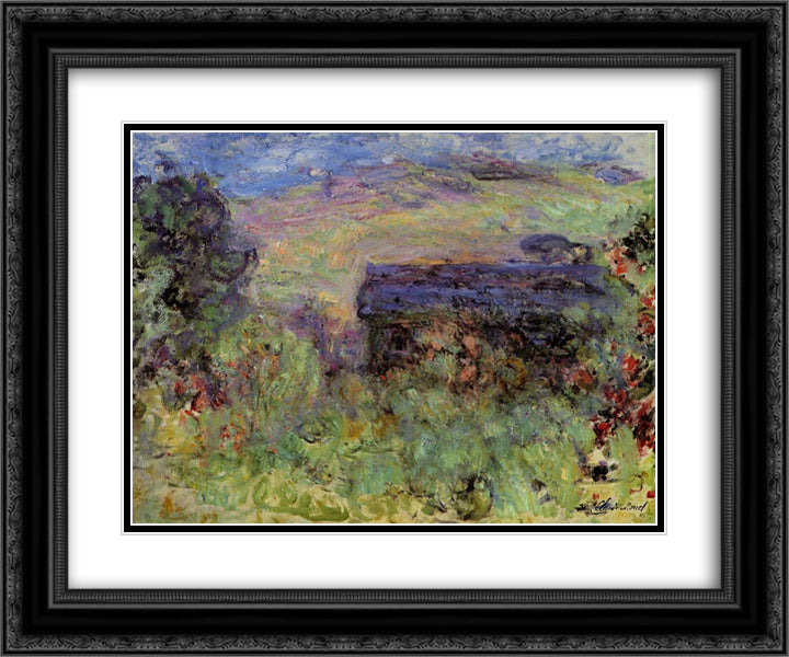 The House Seen through the Roses 24x20 Black Ornate Wood Framed Art Print Poster with Double Matting by Monet, Claude