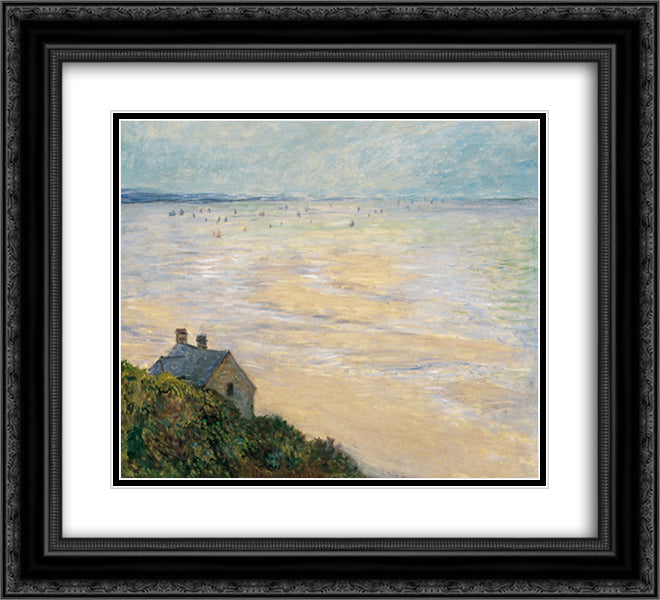 The Hut at Trouville, Low Tide 22x20 Black Ornate Wood Framed Art Print Poster with Double Matting by Monet, Claude