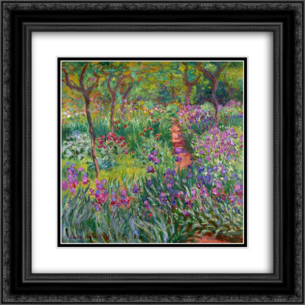 The Iris Garden at Giverny 20x20 Black Ornate Wood Framed Art Print Poster with Double Matting by Monet, Claude