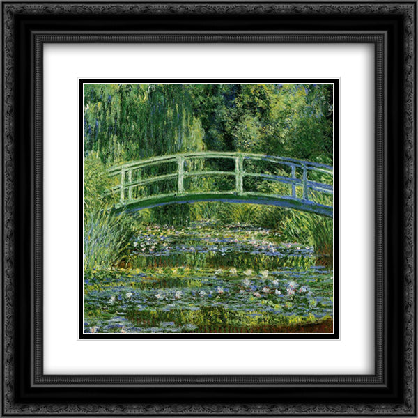 The Japanese Bridge (The Water-Lily Pond) 20x20 Black Ornate Wood Framed Art Print Poster with Double Matting by Monet, Claude