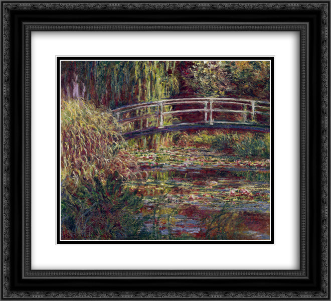 The Japanese Bridge (The Water-Lily Pond, Symphony in Rose) 22x20 Black Ornate Wood Framed Art Print Poster with Double Matting by Monet, Claude