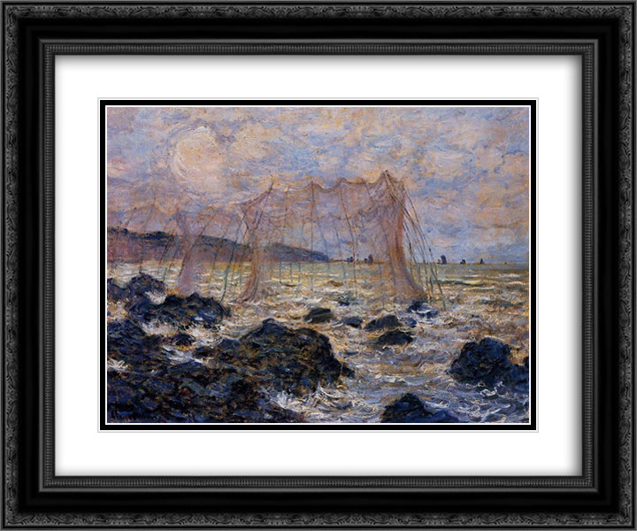 The Nets 24x20 Black Ornate Wood Framed Art Print Poster with Double Matting by Monet, Claude