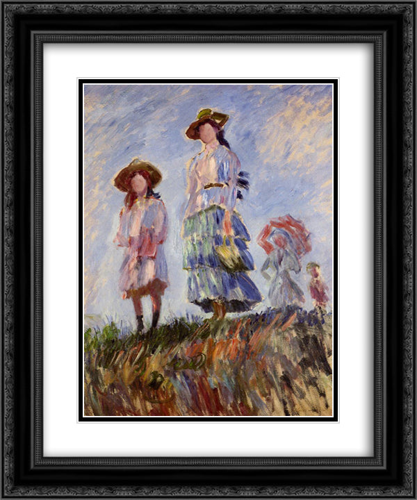 The Promenade (study) 20x24 Black Ornate Wood Framed Art Print Poster with Double Matting by Monet, Claude