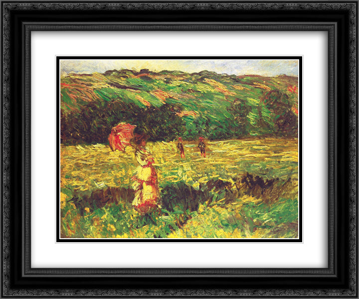 The Promenade near Limetz 24x20 Black Ornate Wood Framed Art Print Poster with Double Matting by Monet, Claude