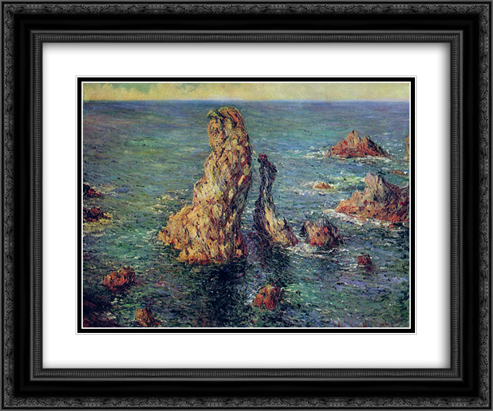 The Pyramids at Port-Coton 24x20 Black Ornate Wood Framed Art Print Poster with Double Matting by Monet, Claude