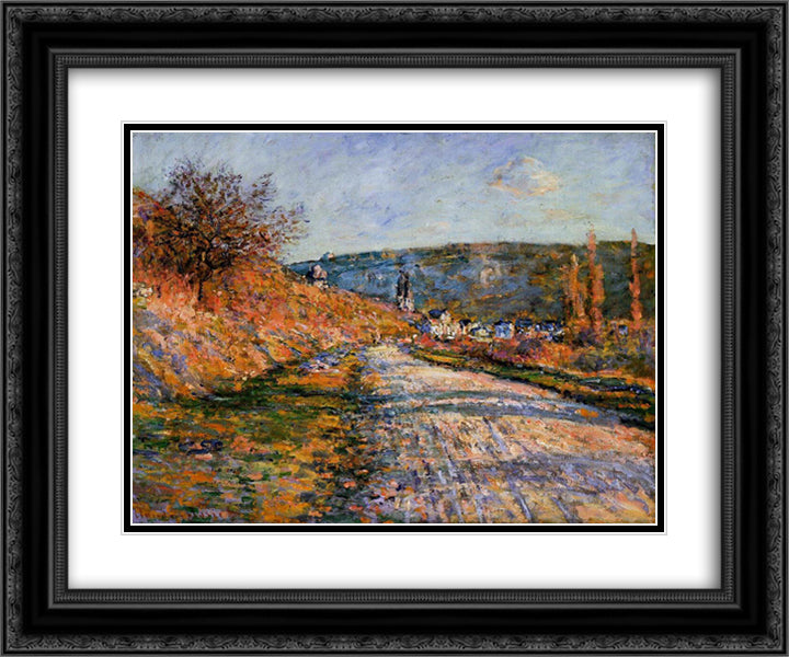 The Road to Vetheuil 24x20 Black Ornate Wood Framed Art Print Poster with Double Matting by Monet, Claude