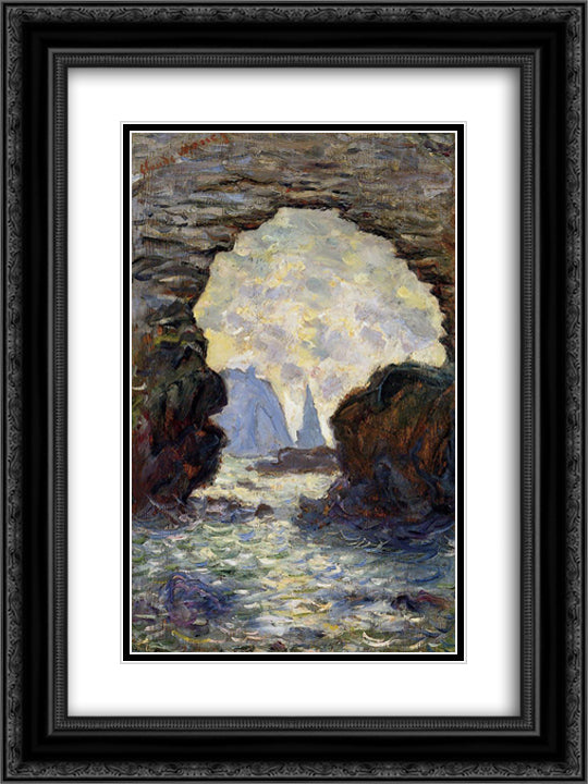 The Rock Needle Seen through the Porte d'Aumont 18x24 Black Ornate Wood Framed Art Print Poster with Double Matting by Monet, Claude