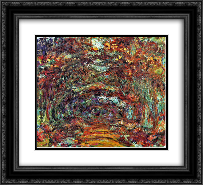 The Rose Path, Giverny 22x20 Black Ornate Wood Framed Art Print Poster with Double Matting by Monet, Claude