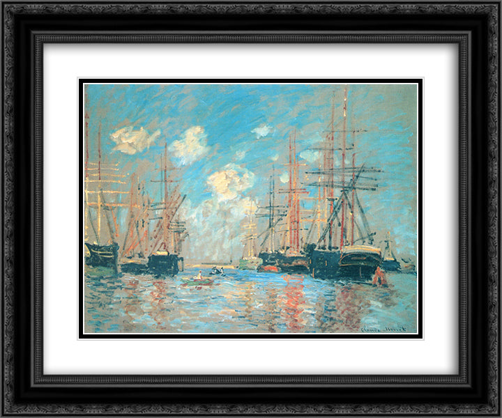 The Sea, Port in Amsterdam 24x20 Black Ornate Wood Framed Art Print Poster with Double Matting by Monet, Claude