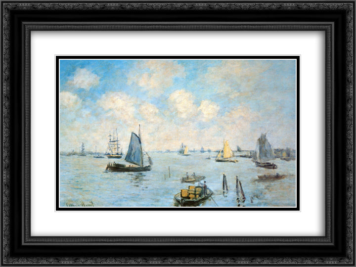 The Sea at Amsterdam 24x18 Black Ornate Wood Framed Art Print Poster with Double Matting by Monet, Claude