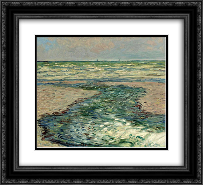 The Seacoast of Pourville, Low Tide 22x20 Black Ornate Wood Framed Art Print Poster with Double Matting by Monet, Claude