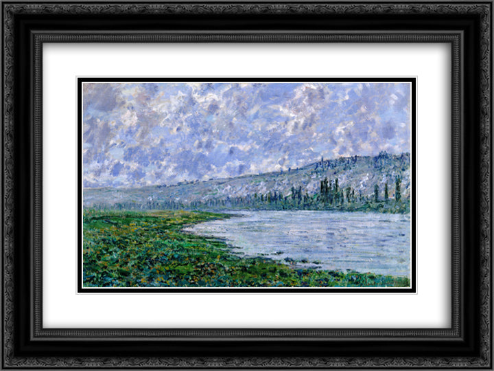 The Seine and the Chaantemesle 24x18 Black Ornate Wood Framed Art Print Poster with Double Matting by Monet, Claude