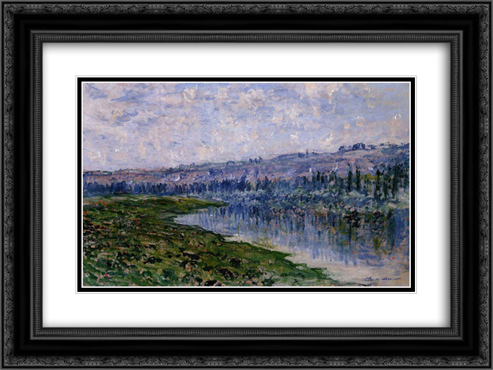 The Seine and the Chaantemesle Hills 24x18 Black Ornate Wood Framed Art Print Poster with Double Matting by Monet, Claude