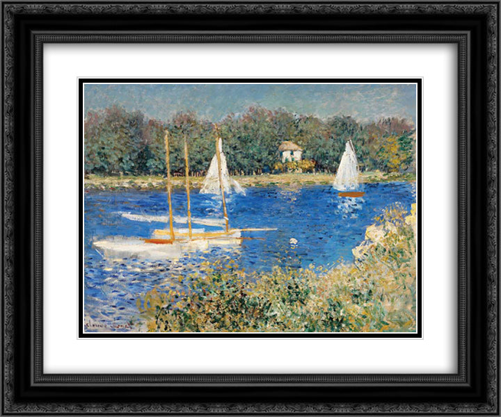 The Seine at Argenteuil 24x20 Black Ornate Wood Framed Art Print Poster with Double Matting by Monet, Claude