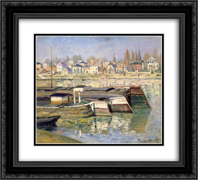 The Seine at Asnieres 22x20 Black Ornate Wood Framed Art Print Poster with Double Matting by Monet, Claude